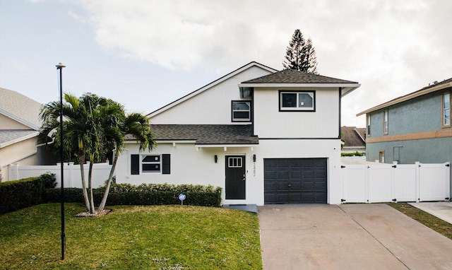 view of front facade featuring a front yard and a garage