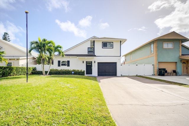 view of front facade featuring a front yard and a garage