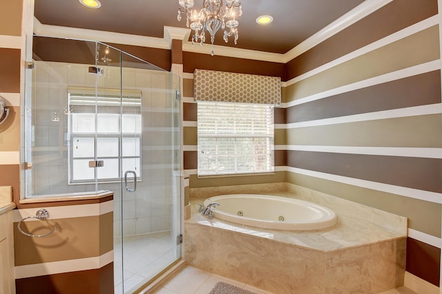 bathroom featuring tile patterned floors and independent shower and bath