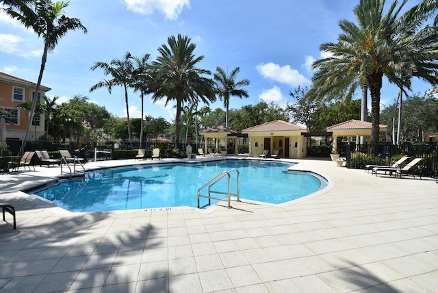 view of swimming pool featuring a patio area