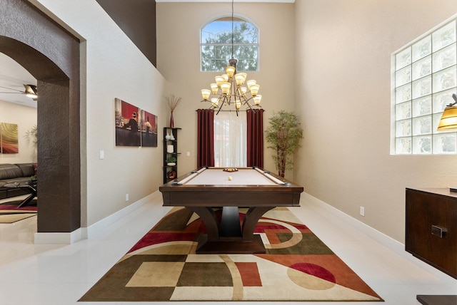 game room featuring a notable chandelier and pool table