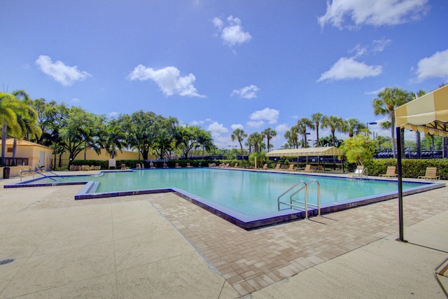 view of swimming pool featuring a patio area