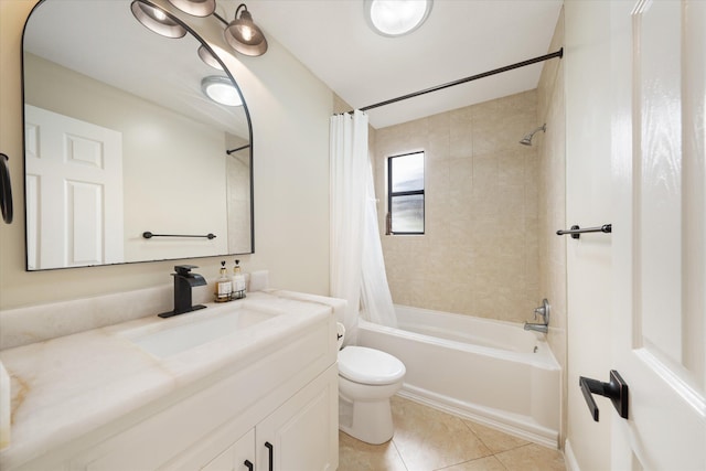 full bathroom featuring tile patterned flooring, vanity, shower / bath combo, and toilet