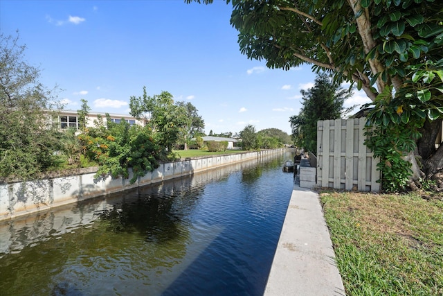 view of dock with a water view