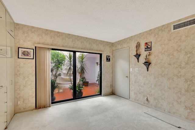 empty room featuring light carpet and a textured ceiling