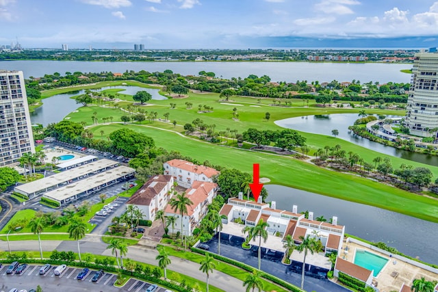 aerial view with a water view