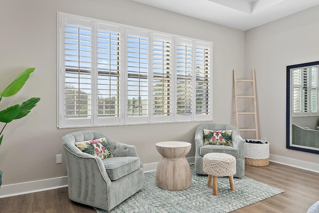 sitting room with hardwood / wood-style floors