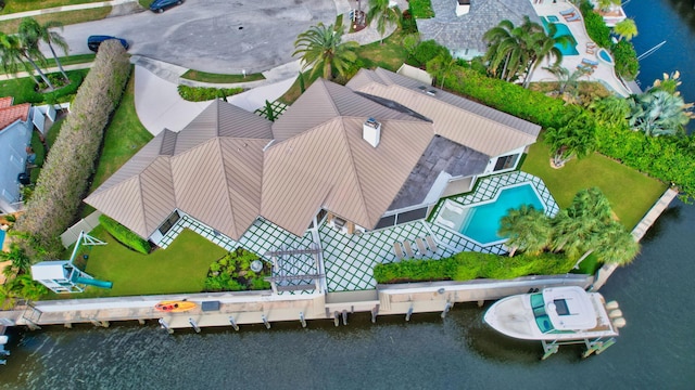 aerial view with a water view