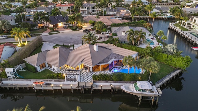 aerial view featuring a water view