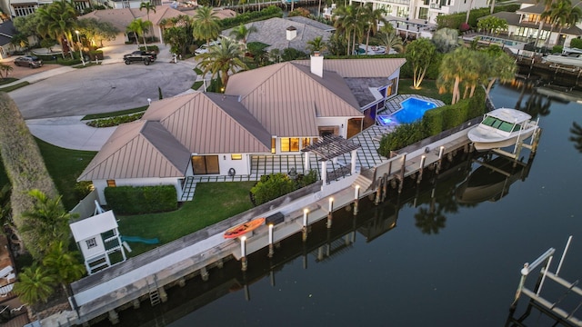 aerial view featuring a water view