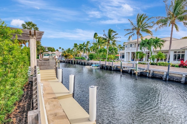 view of dock with a water view