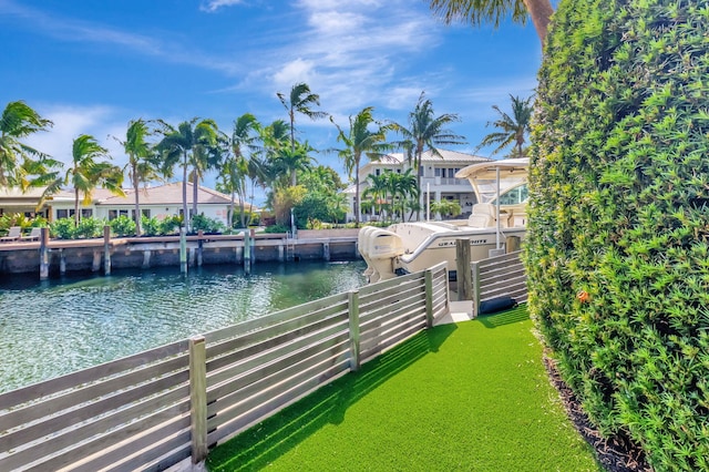 view of dock with a water view