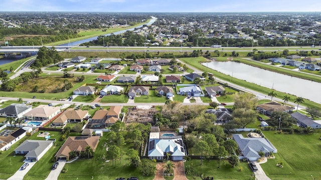 aerial view featuring a water view