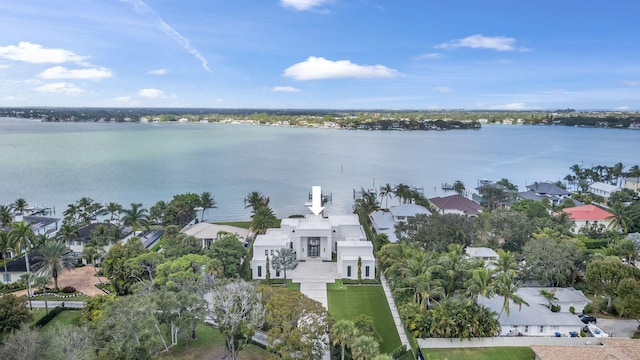 aerial view with a water view