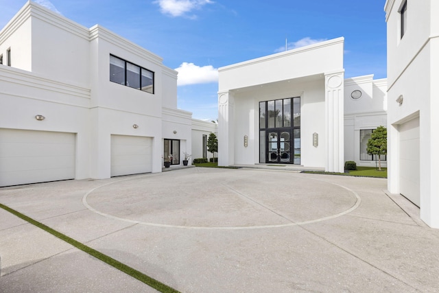 exterior space featuring a garage