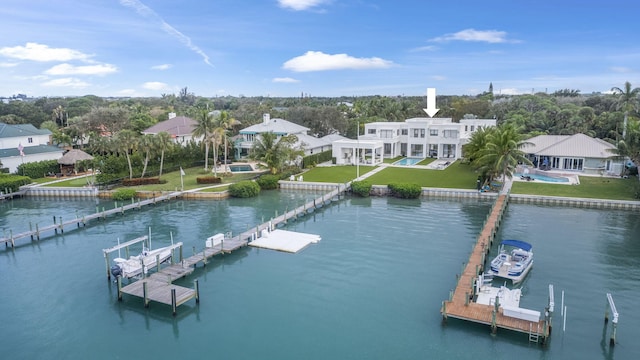 aerial view with a water view