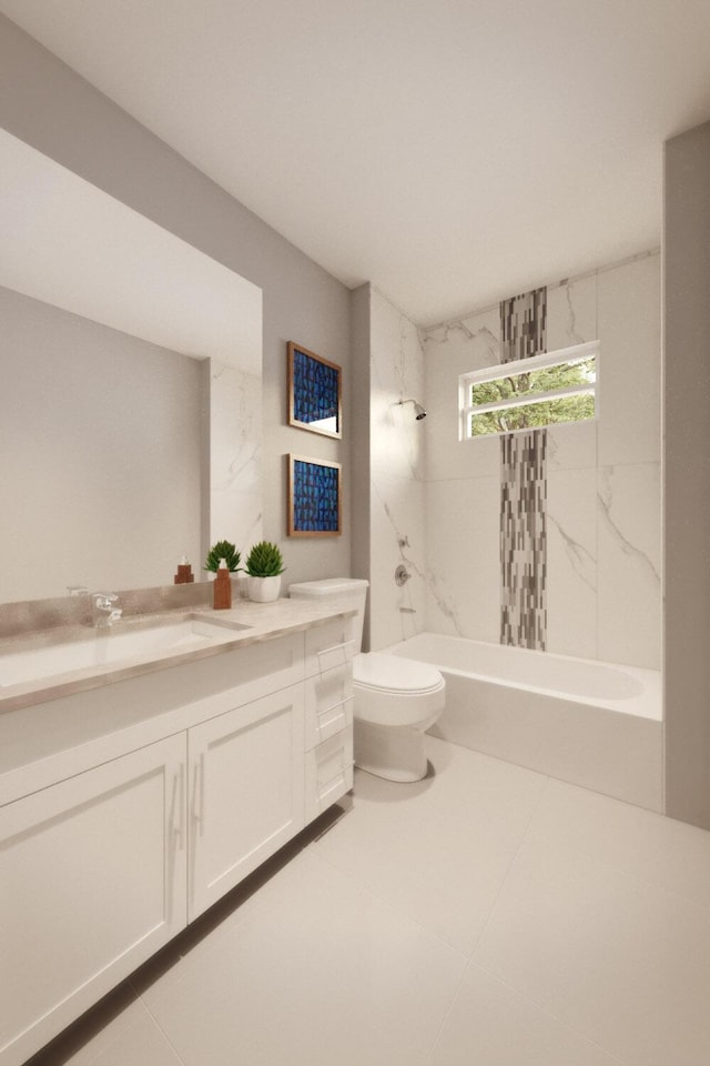 full bathroom with tile patterned floors, vanity, toilet, and tiled shower / bath