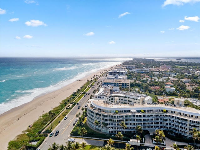 bird's eye view with a view of the beach and a water view