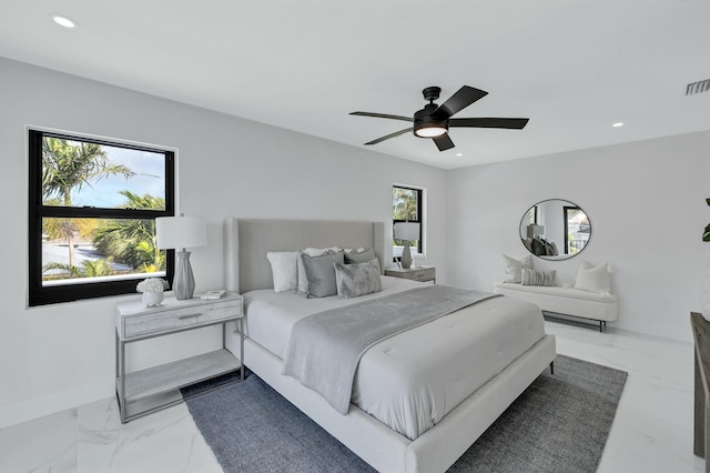 bedroom featuring ceiling fan