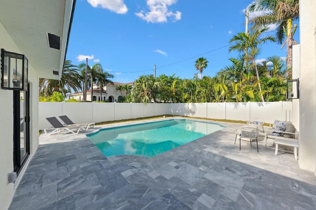 view of swimming pool with a patio area