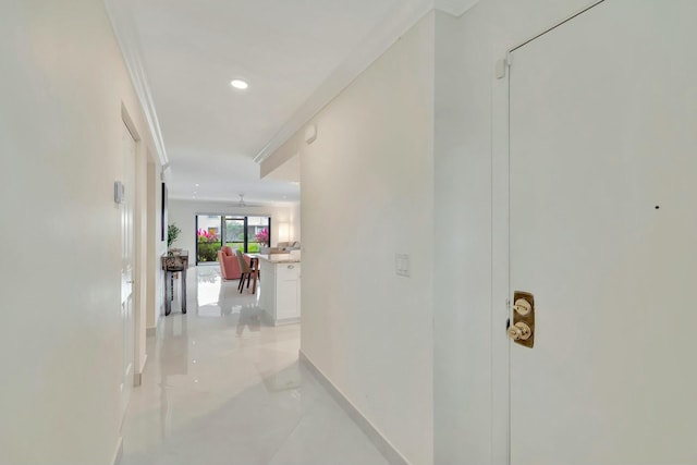 hallway with ornamental molding