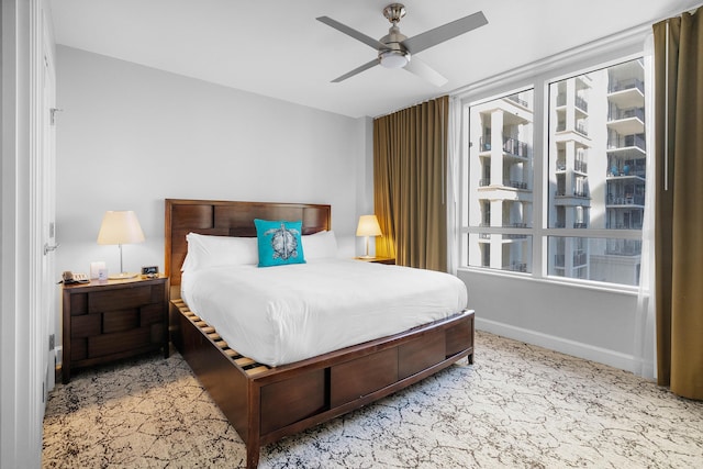 bedroom featuring ceiling fan