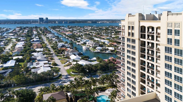 bird's eye view featuring a water view