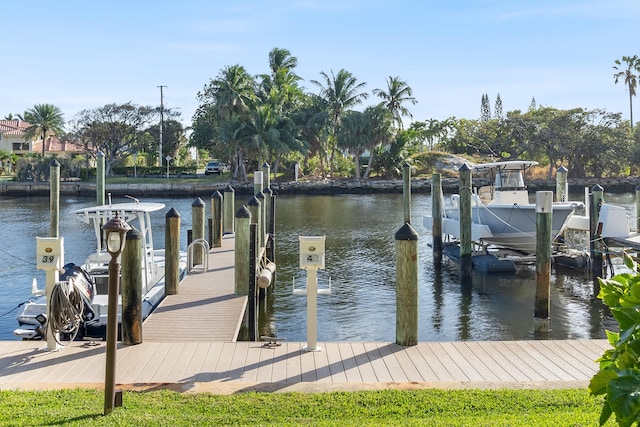 view of dock with a water view