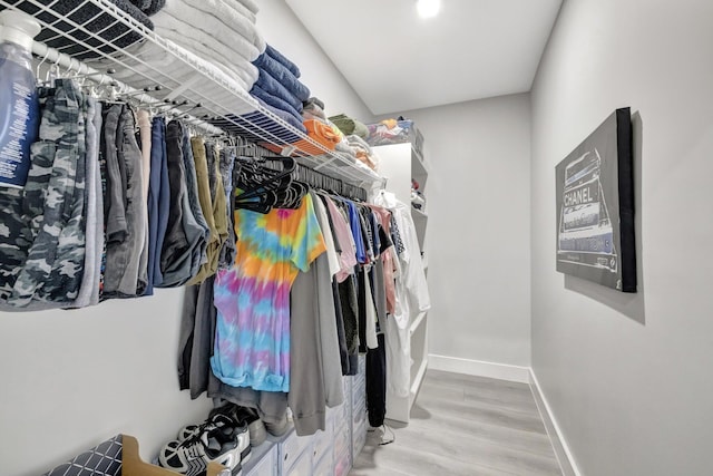 walk in closet with hardwood / wood-style flooring