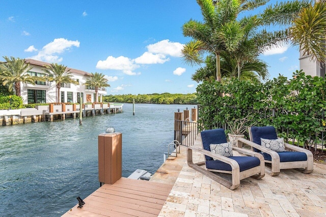 dock area with a water view