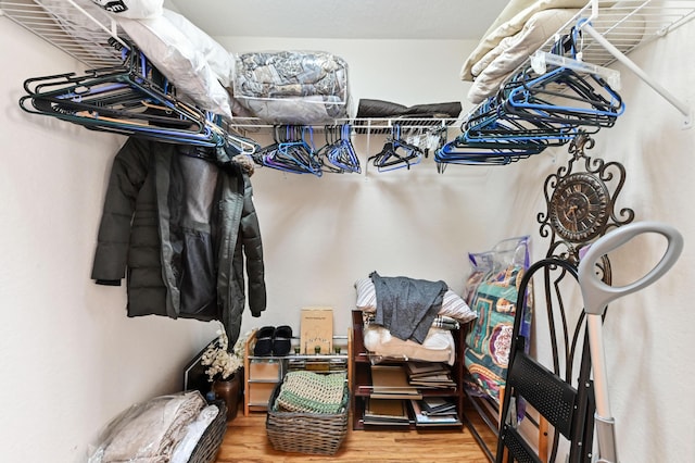 walk in closet with wood-type flooring