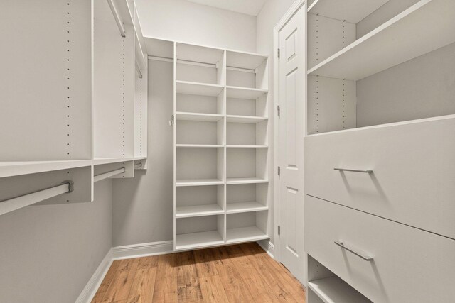 spacious closet with dark hardwood / wood-style flooring