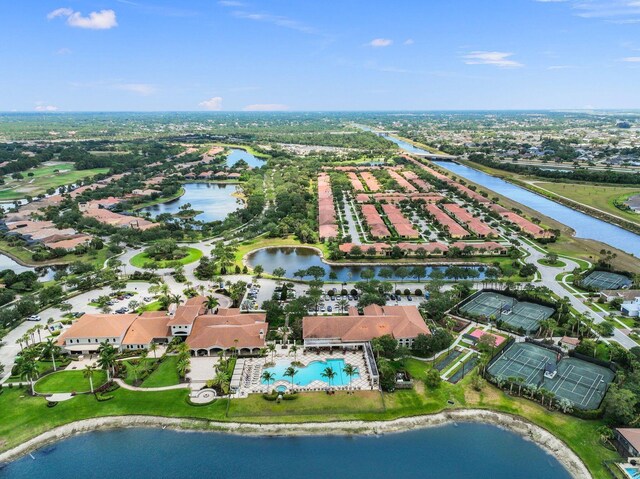 bird's eye view featuring a water view