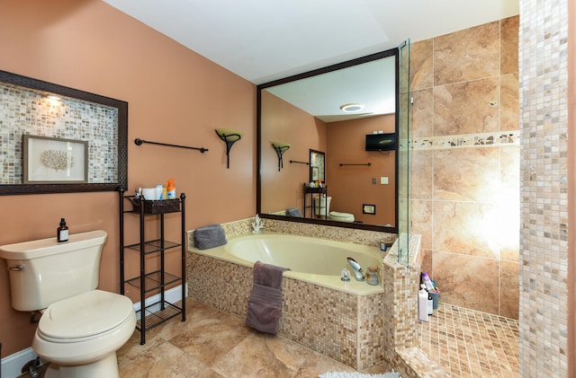 bathroom with plus walk in shower and toilet