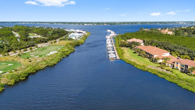 aerial view featuring a water view