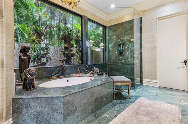 bathroom with tiled bath