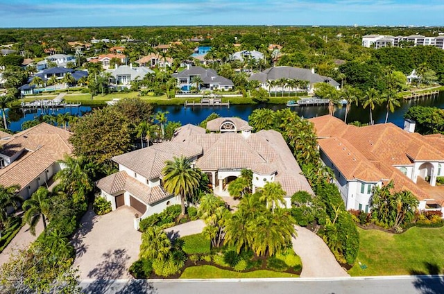 drone / aerial view featuring a water view