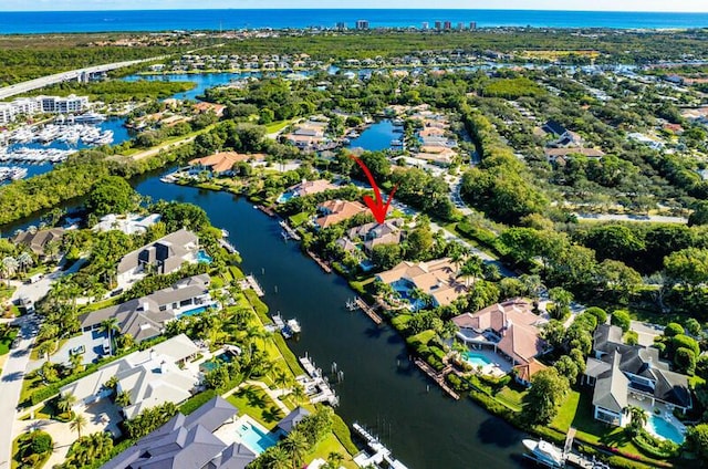 bird's eye view featuring a water view