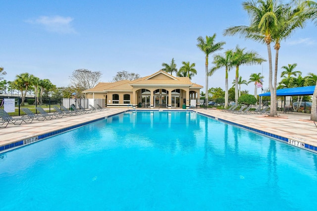 view of swimming pool featuring a patio area