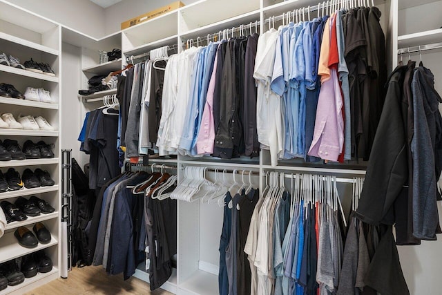 walk in closet featuring wood-type flooring