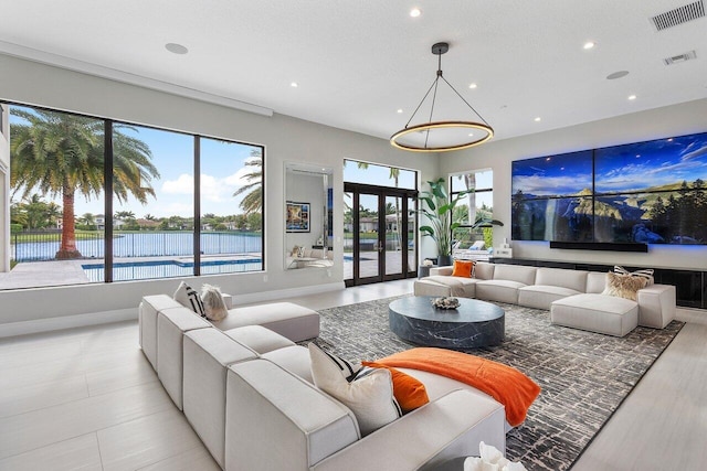 living room featuring french doors