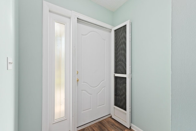 foyer featuring dark hardwood / wood-style flooring and a textured ceiling