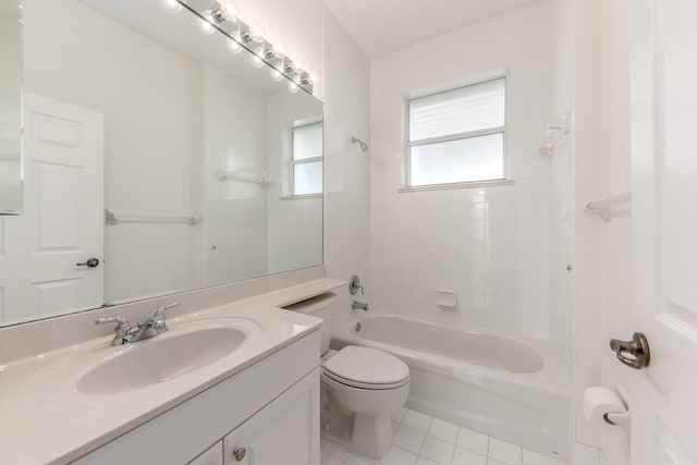 full bathroom featuring tile patterned flooring, vanity, toilet, and shower / bathing tub combination