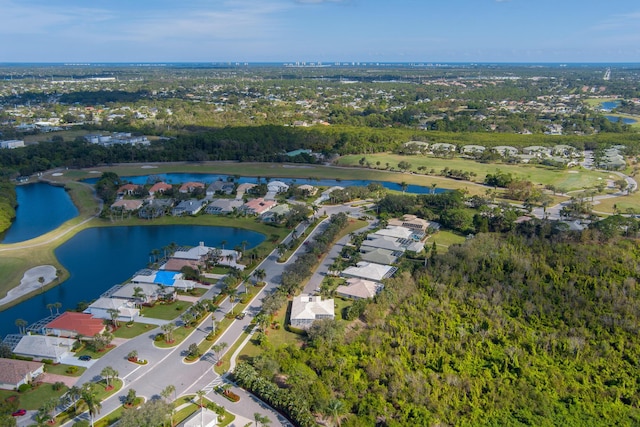 aerial view with a water view