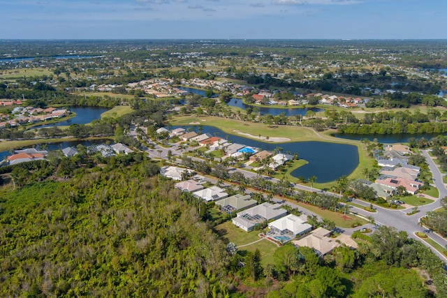 aerial view with a water view