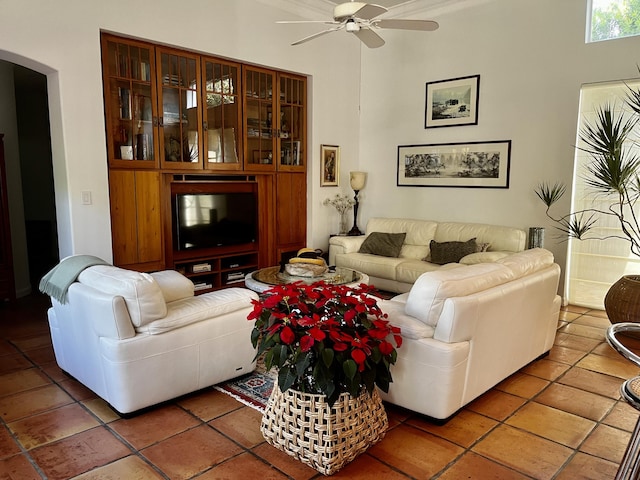 living room with ceiling fan