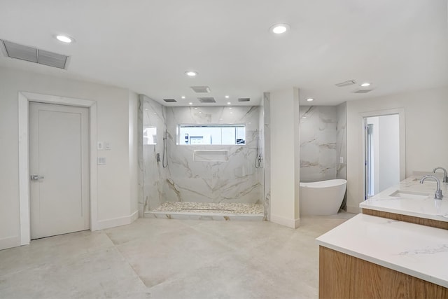 bathroom featuring vanity and plus walk in shower