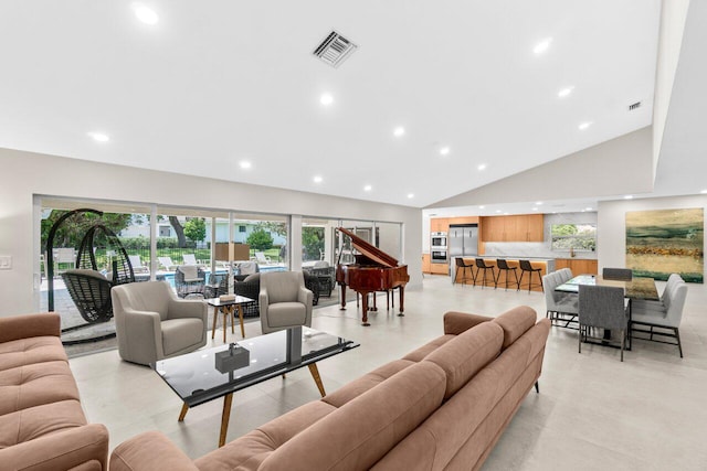 4246 Live Oak Blvd, Delray Beach, FL 33445 - living room featuring recessed lighting, healthy amount of natural light, and high vaulted ceiling