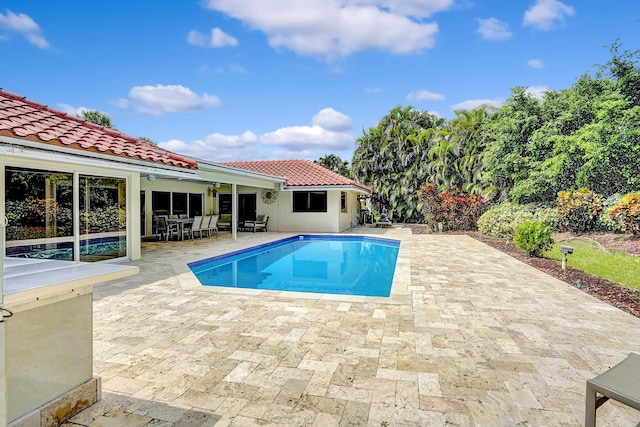 view of swimming pool featuring a patio area