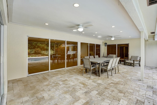 dining area featuring ceiling fan